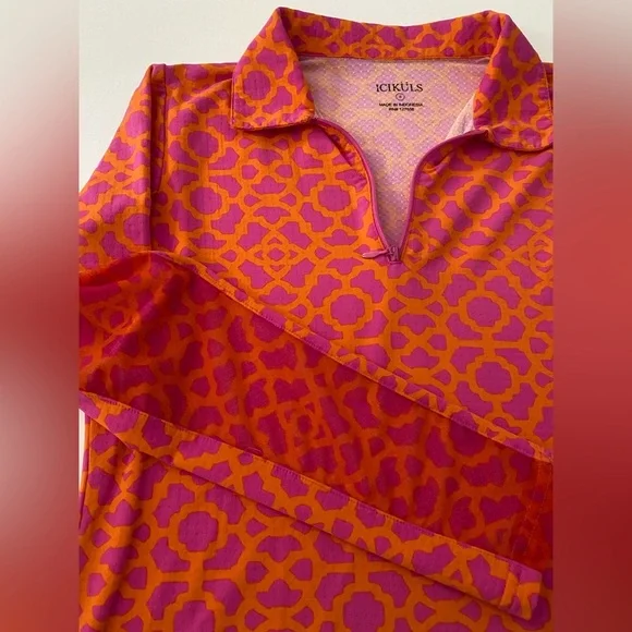 Icikuls UPF 50+ mock neck 1/4 zip top pink orange mosaic long sleeve Size Small - Picture 8 of 12
